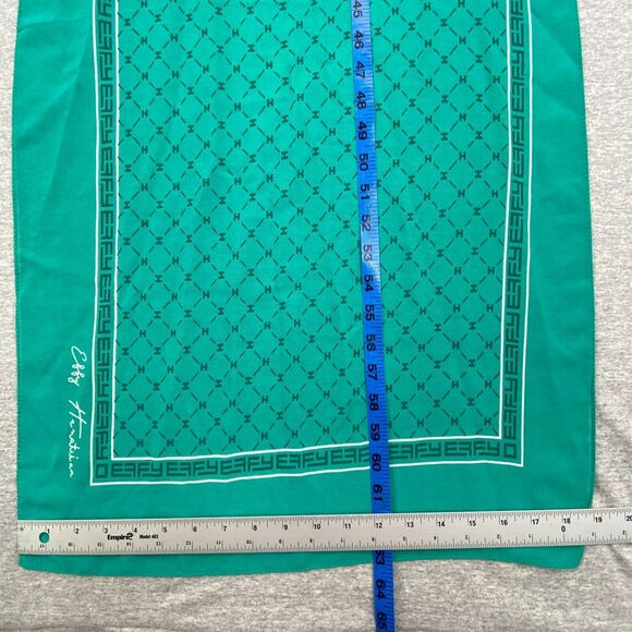 Effy Hematian Silk Scarf Womens Green Oblong Rectangular Logo Patterned Classic - Picture 7 of 9